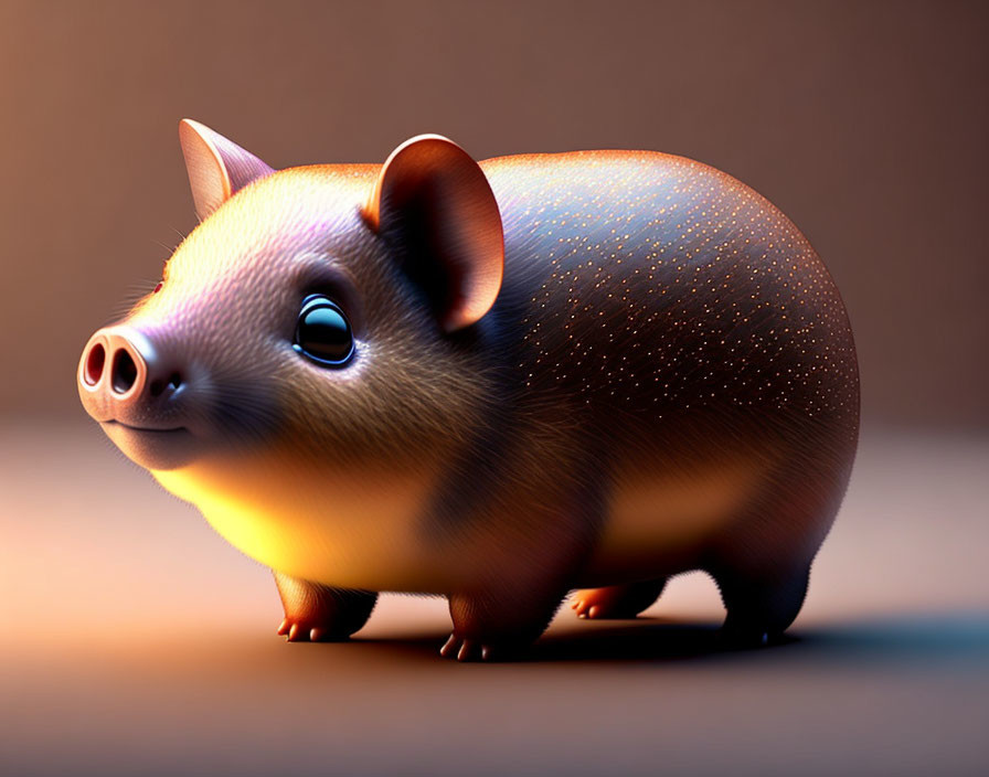 Glossy 3D Piggy Bank with Starry Texture and Amber Backdrop