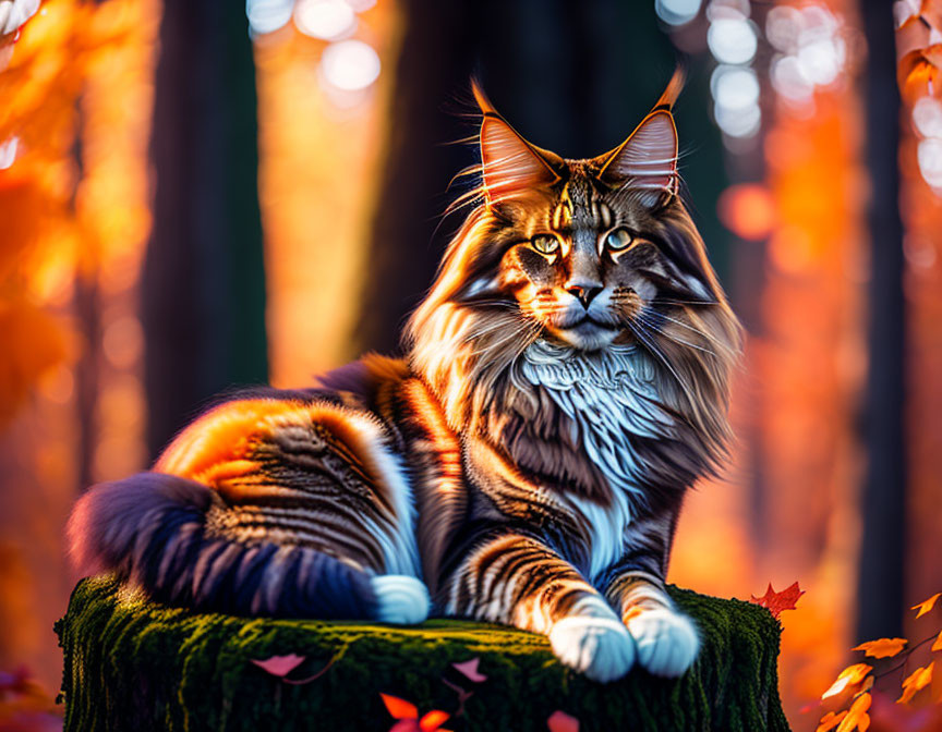 Majestic Maine Coon Cat in Autumn Forest