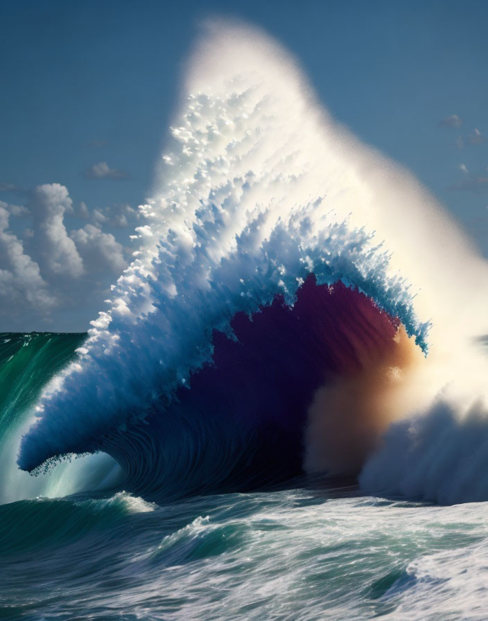 Dramatic Wave Cresting Under Clear Sky