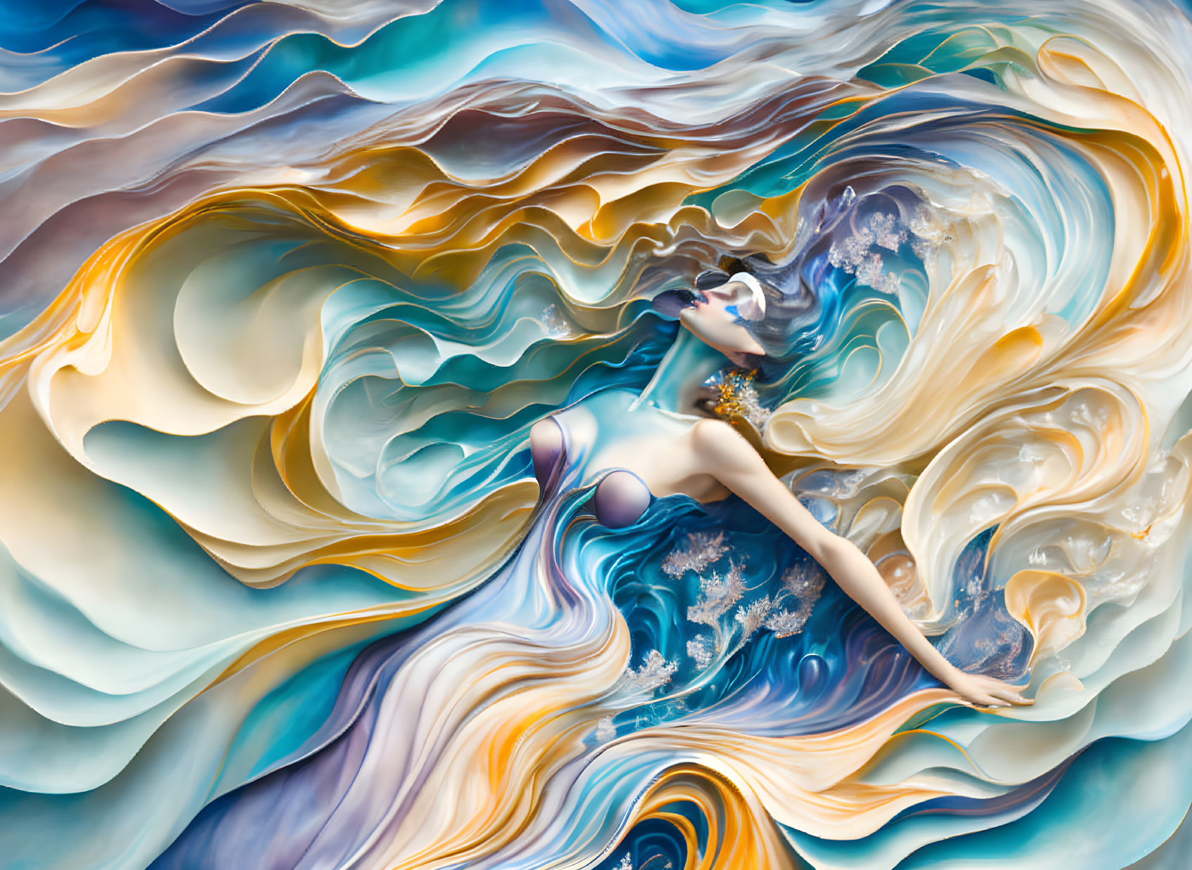 Vibrant swirling colors blend with a woman in surreal image