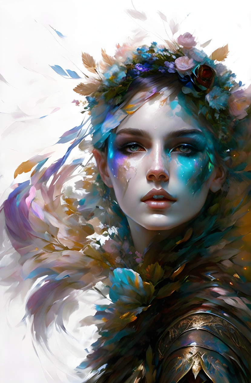 Colorful Fantasy Portrait: Woman with Floral Crown