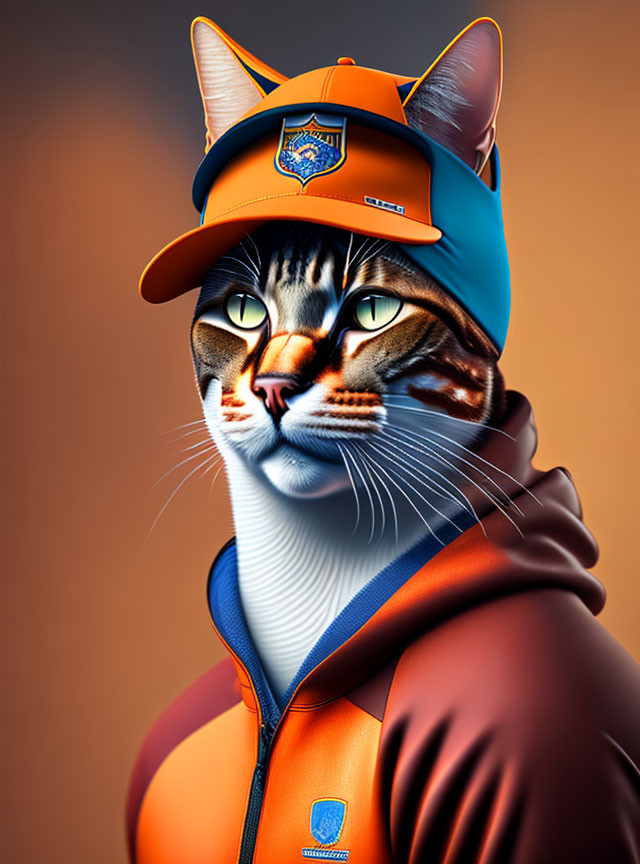 Anthropomorphic Cat Digital Artwork in Sporty Outfit