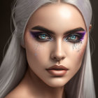 Person with Striking Blue Eyes and White Hair in Artistic Makeup