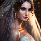 Translucent Veil, Tiara, and Embellished Gown Bride Portrait