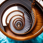 Spiral Staircase with Wooden Steps and Turquoise Floor