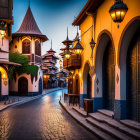 Traditional Middle Eastern Street with Ornate Arches and Lanterns