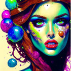 Colorful makeup and glossy bubbles in vibrant digital art