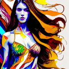 Vibrant artwork of a woman with flowing hair and abstract patterns