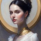 Portrait of Woman with Dark Hair and Golden Halo Detail