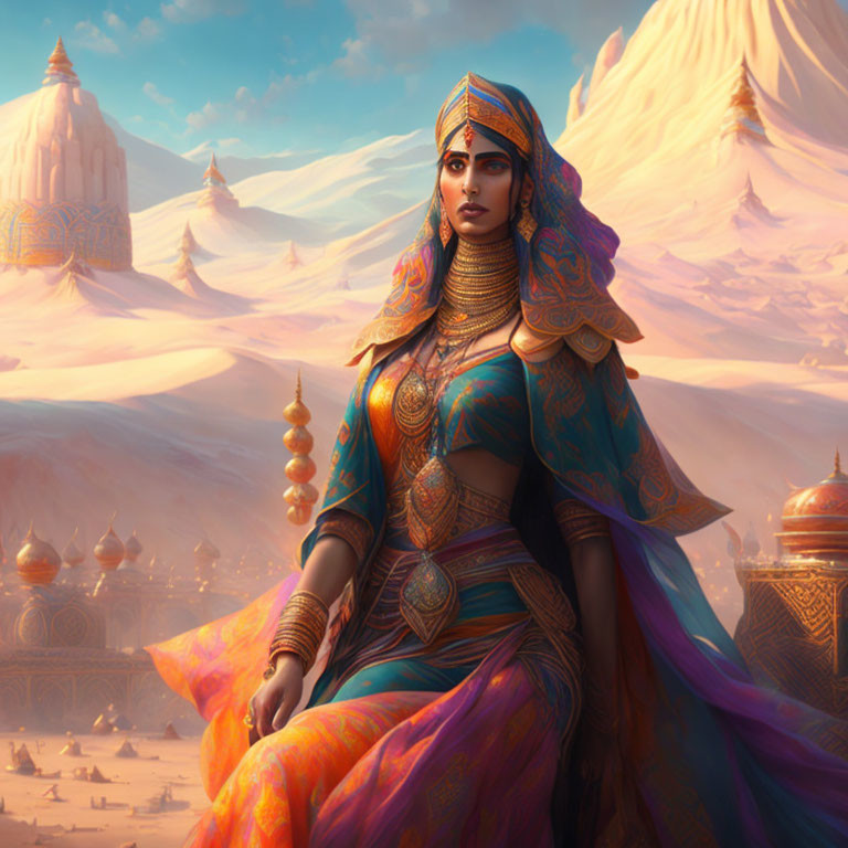 Traditional Indian Attire Woman in Desert Landscape