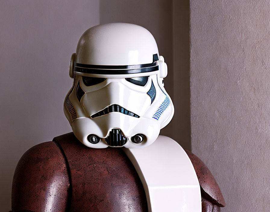 Stormtrooper helmet on mannequin bust against neutral backdrop