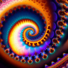 Colorful Fractal Art: Swirling Spiral Pattern in Blues and Oranges