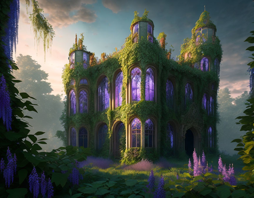 Ivy-Covered Fairy-Tale Mansion in Tranquil Forest Glade