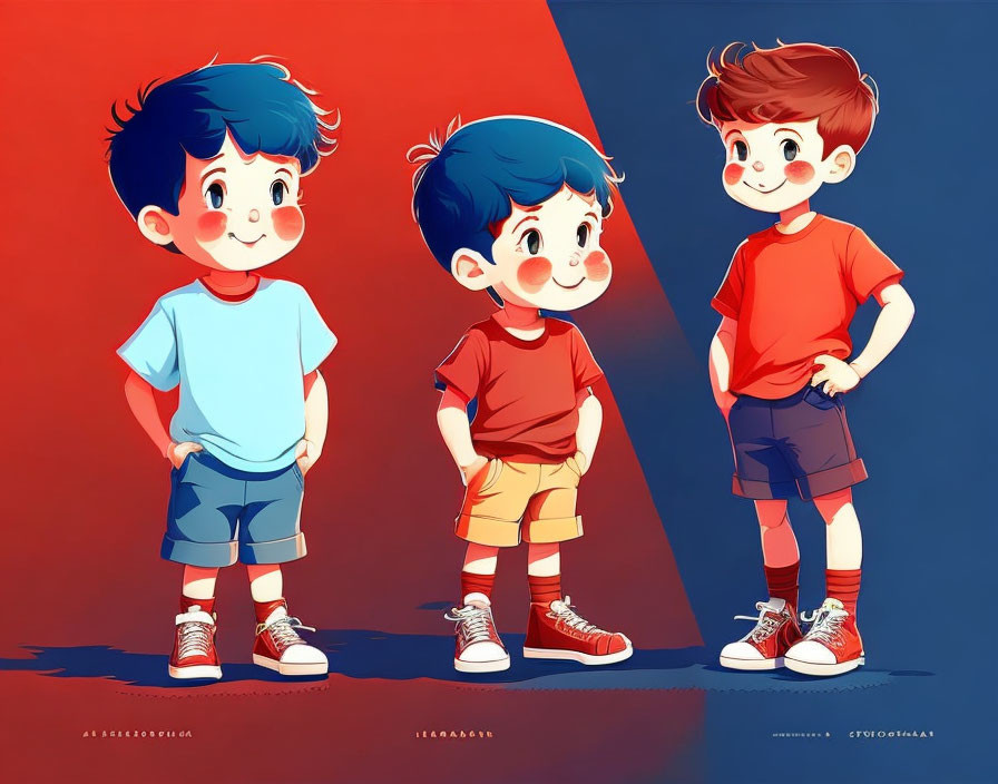 Colorful Stylized Cartoon Boys on Split Background