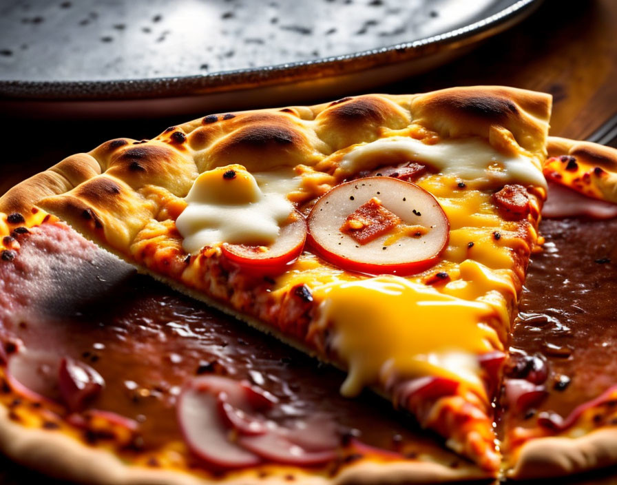 Cheese and Pepperoni Pizza Slice on Wooden Table