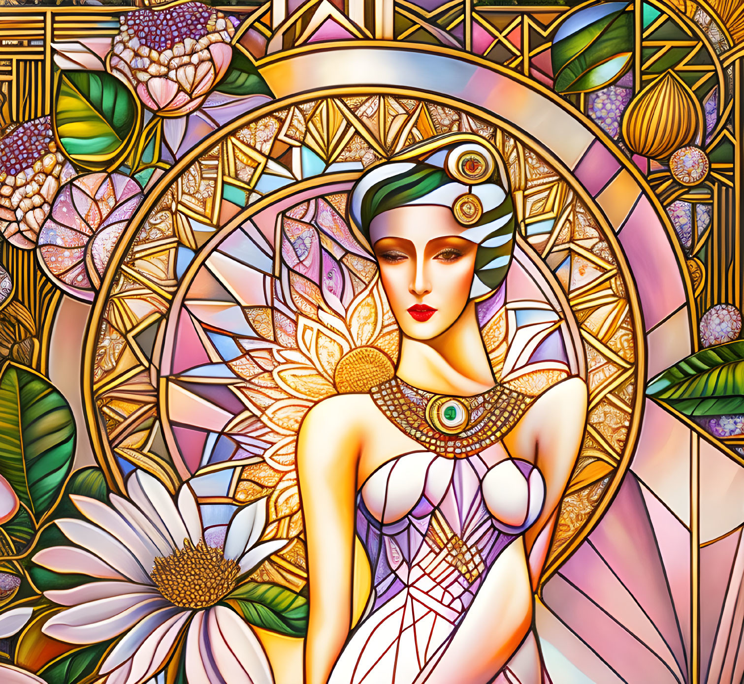 Art Deco Style Woman Illustration with Ornate Headdress