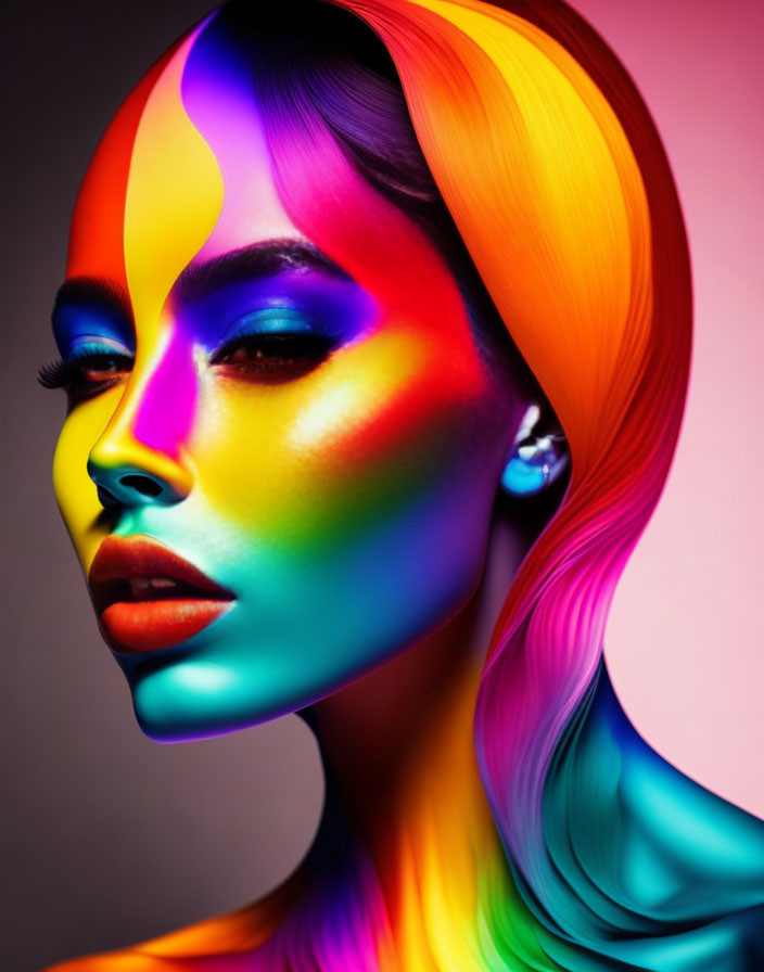 Colorful Light Spectrum Cast on Woman's Face and Hair