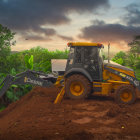 Dusty Trail with Off-Road Vehicles and Horses in Forest Sunset