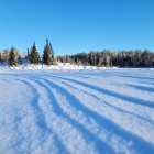 Futuristic snowy landscape with figures and vehicles