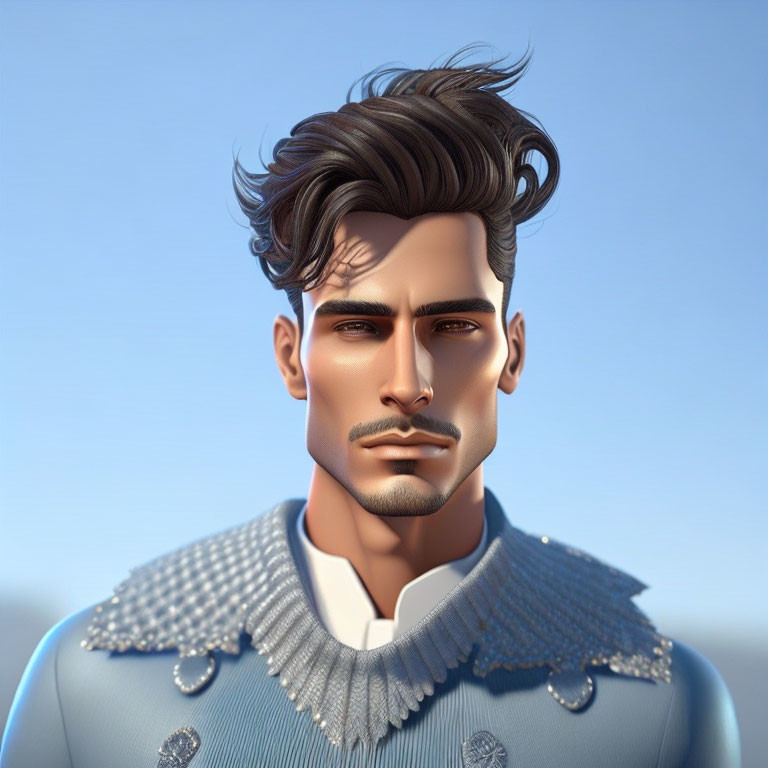 Male Figure with Styled Hair and Blue Sweater in 3D Render