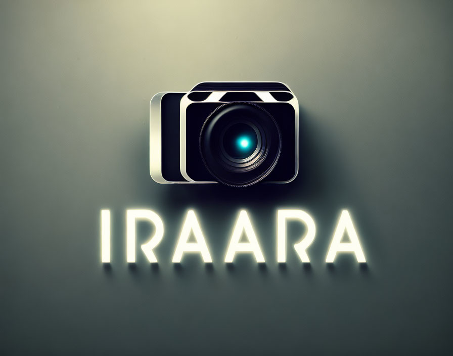 Neon-lit "IRAARA" word with digital camera icon on dark backdrop