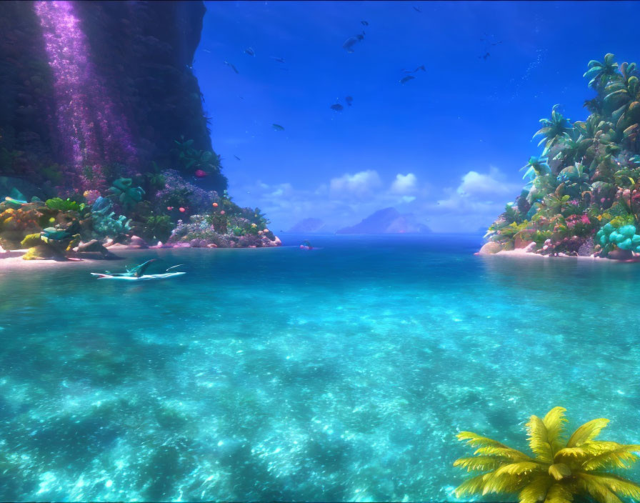 Tranquil tropical ocean scene with clear blue waters and colorful marine life