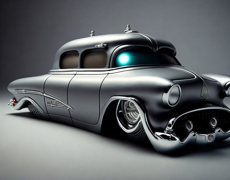 Vintage-style Black Custom Car with Polished Chrome Details