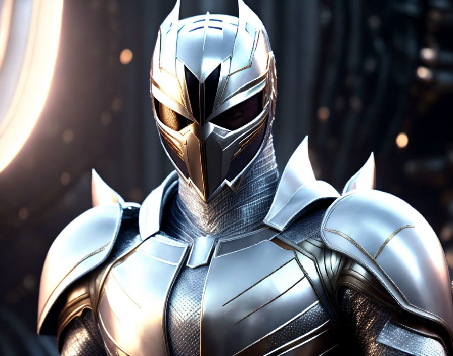 Detailed metallic superhero costume close-up on dark background