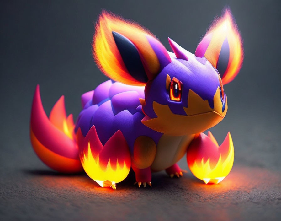 Colorful Flaming Purple Creature on Dark Background