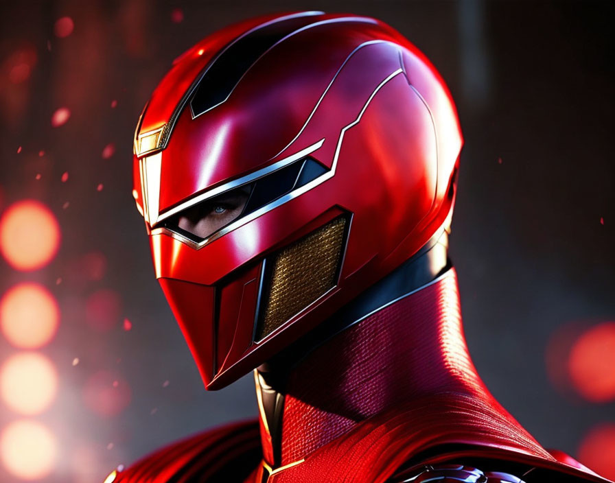 Person in Red and Silver Superhero Helmet on Blurred Red Background