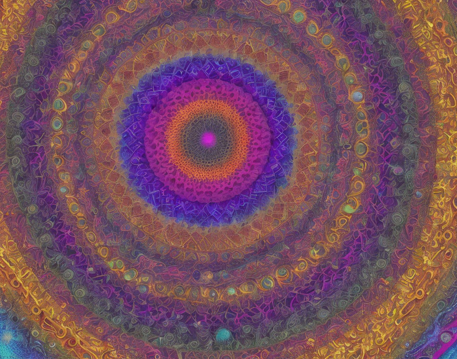 Detailed Fractal Pattern with Purple, Orange, and Blue Concentric Circles
