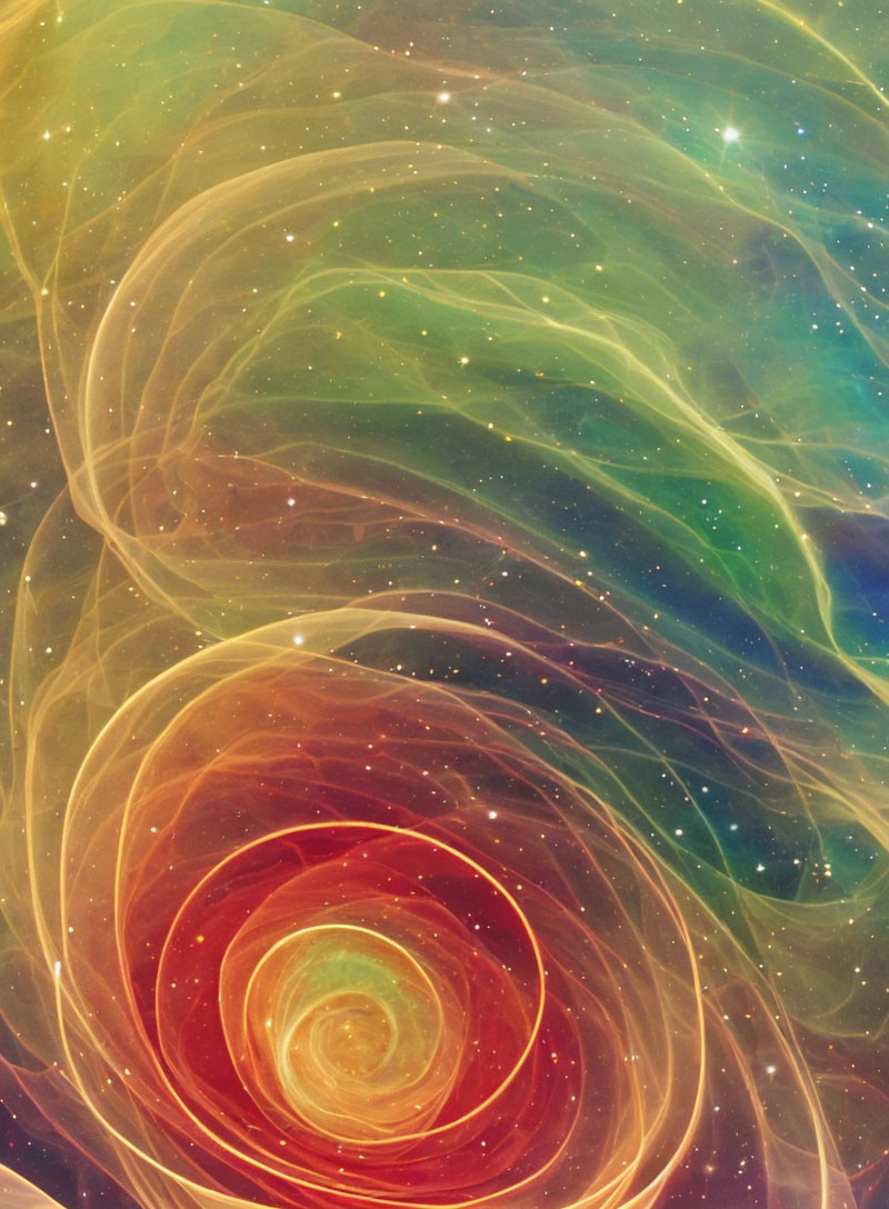 Colorful cosmic swirl against starry background in digital art