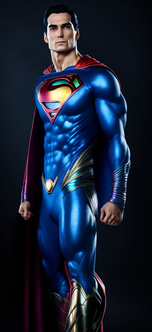 Superman costume with red cape, blue suit, and 'S' logo