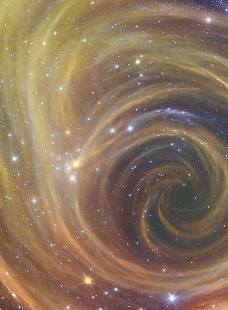 Cosmic-themed artwork with swirling stars on golden and brown canvas