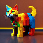 Multicolored Lego Cat Sculpture on Two-Tone Background