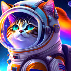 Colorful Anthropomorphic Cat in Astronaut Suit Against Cosmic Backdrop