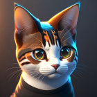 Detailed 3D Illustration of Cat with Amber Eyes and White Fur