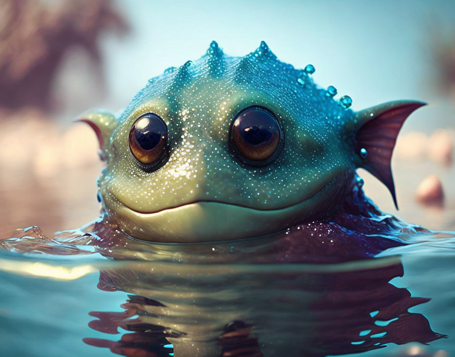 Animated creature with fish-frog features in water