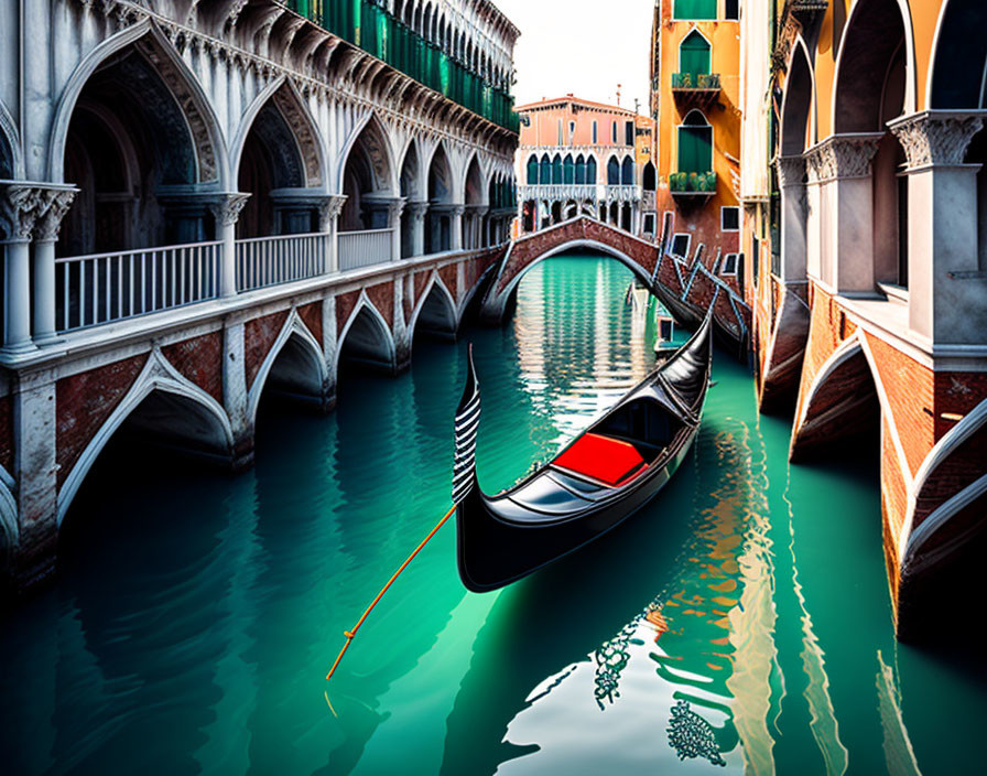 Historic Venice Canal Scene with Gondola and Ornate Buildings