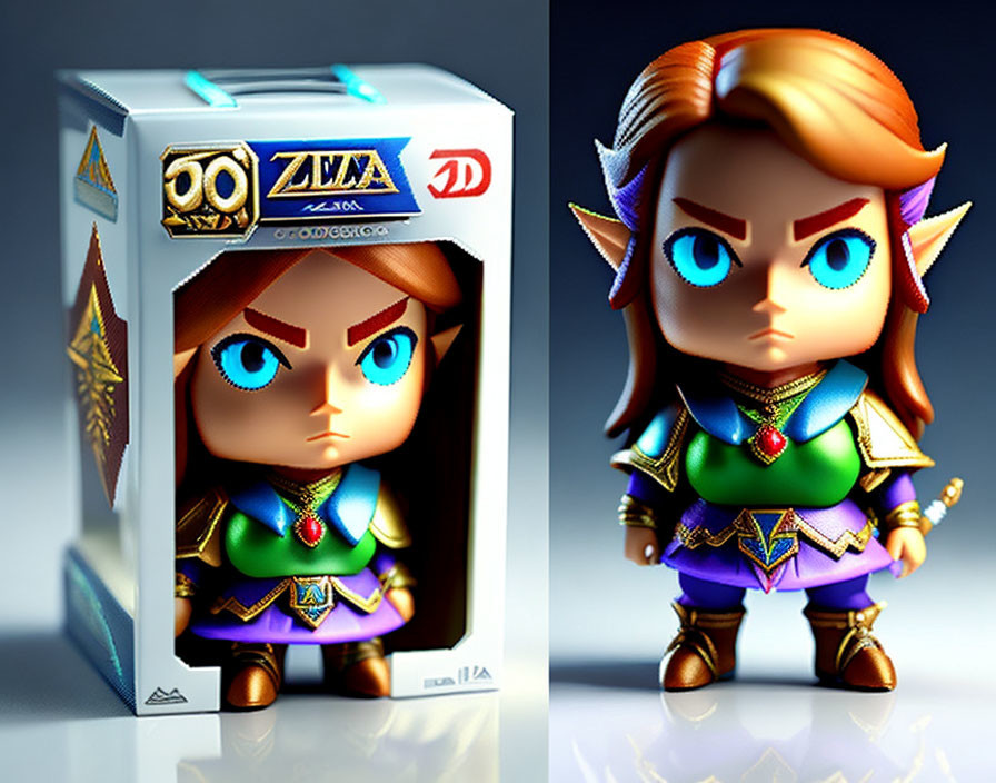 Chibi-style Link figure with Legend of Zelda packaging art