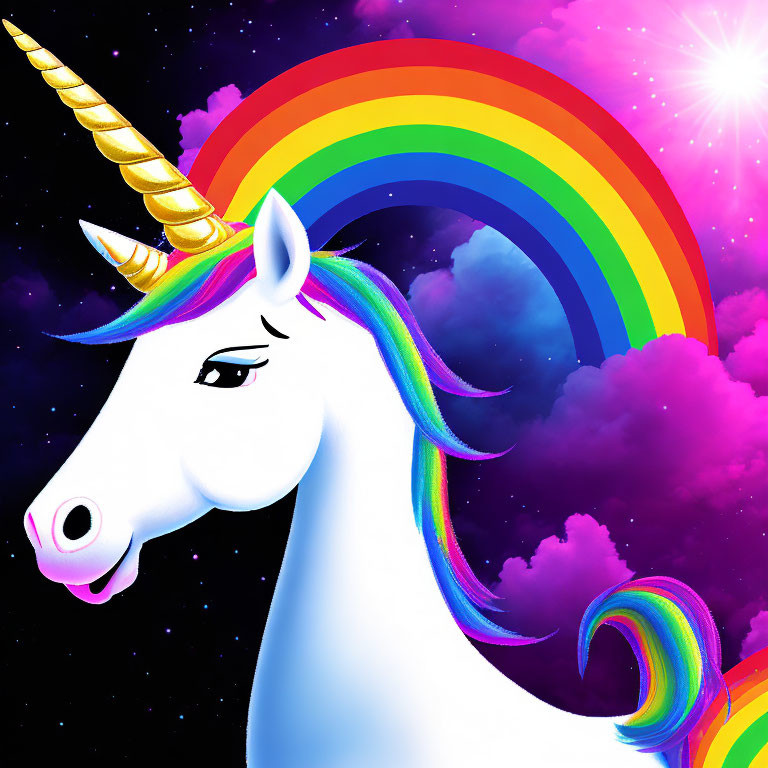 Colorful Unicorn with Rainbow Mane on Vibrant Background