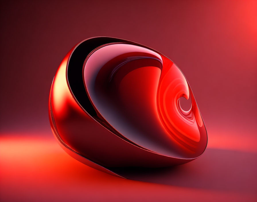 Reflective red swirl object on gradient background