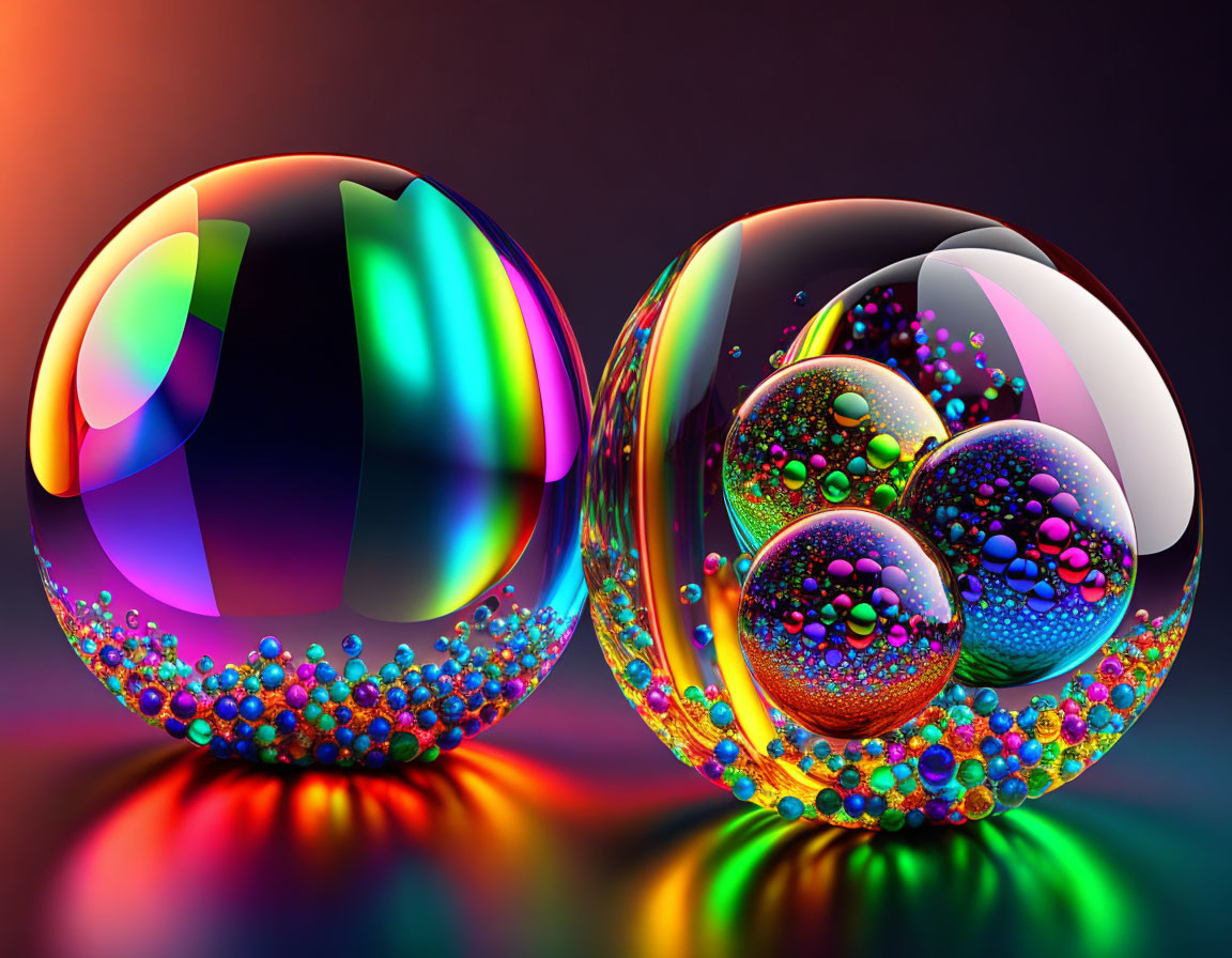 Colorful Glossy Spheres with Intricate Patterns on Gradient Background