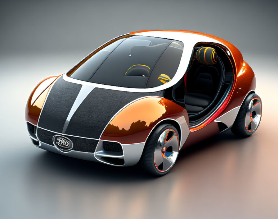 Sleek Orange and Silver Two-Seater Concept Car with Bubble Canopy