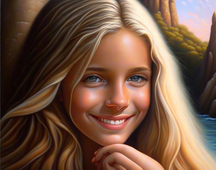 Blonde Girl Portrait with Blue Eyes and Smile