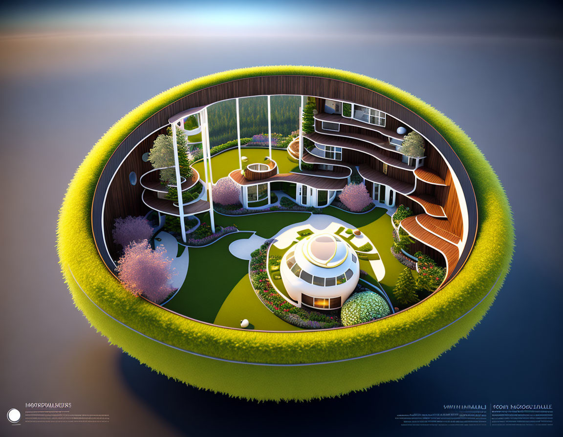 Circular Sustainable Eco-Living Concept with Green Spaces and Central Dome