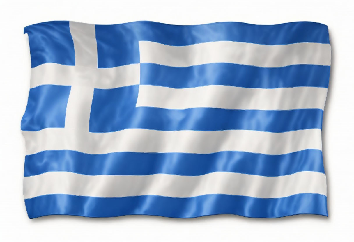 Realistic illustration of Greece flag with blue and white stripes and white cross