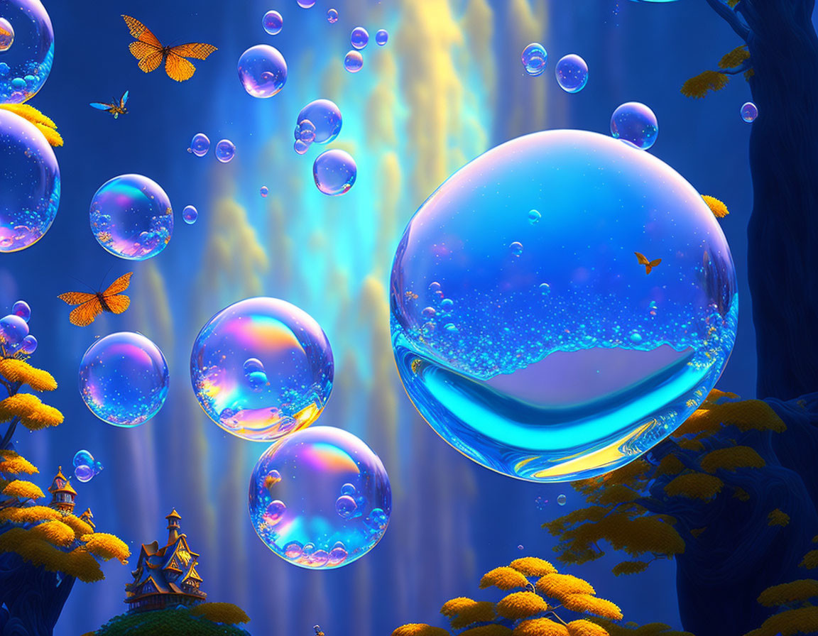 Underwater Scene with Bubbles, Coral, and Fish