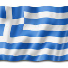 Realistic illustration of Greece flag with blue and white stripes and white cross