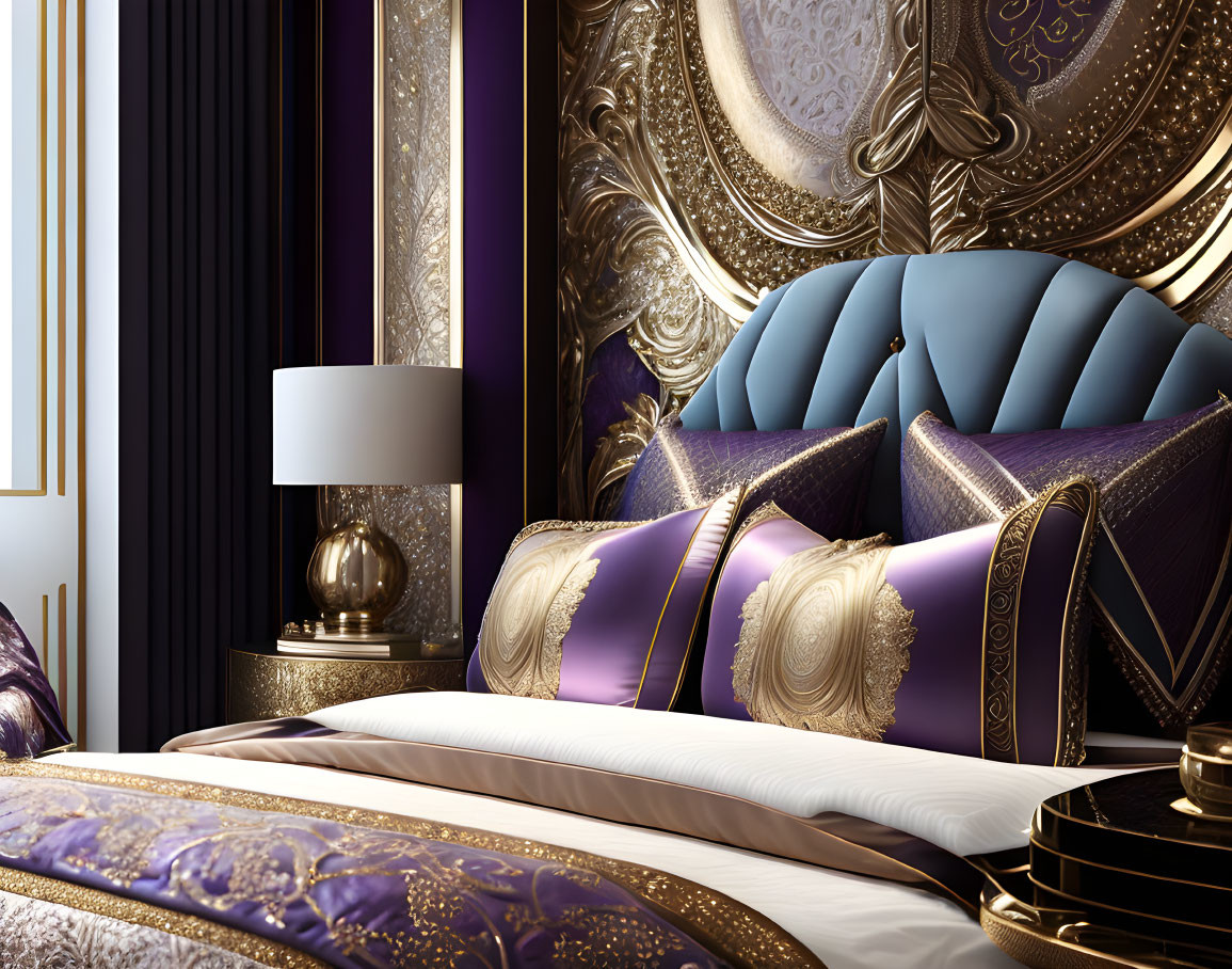 Opulent Gold and Purple Themed Bedroom Decor